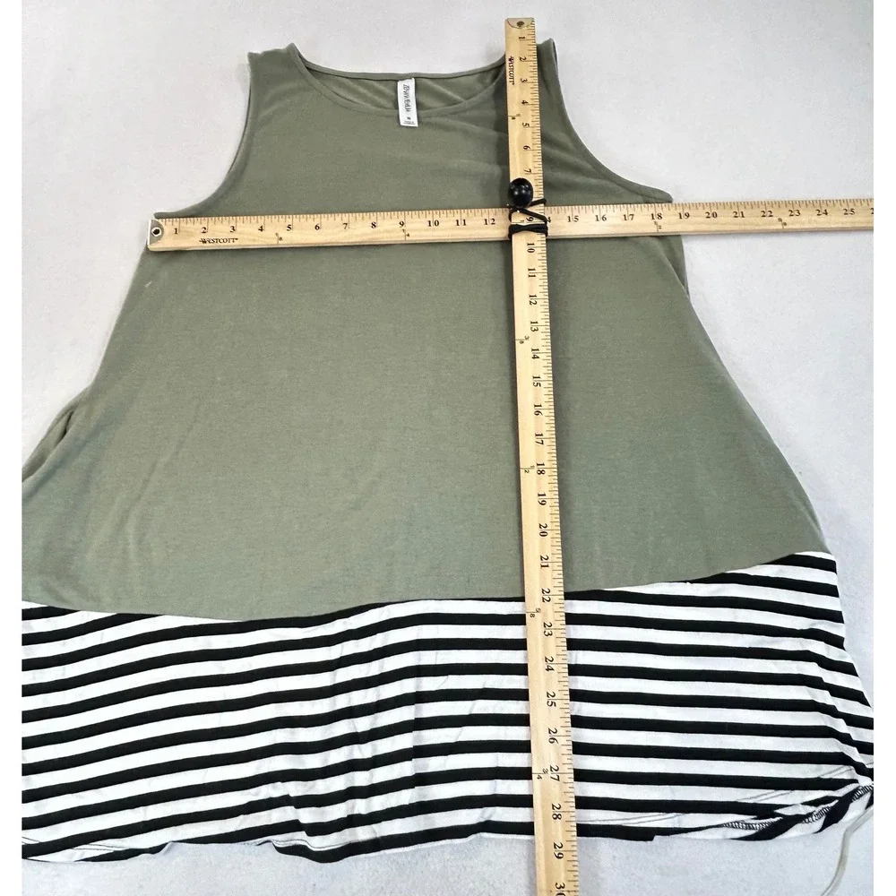Zenana Premium Tunic Top Women Medium Olive Green Striped RT-1734PS Casual